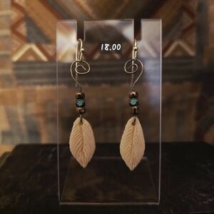 Artisan Leaf Drop Earrings with Turquoise Accents
